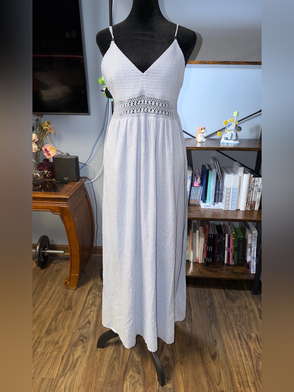 indulge Light Blue Maxi Dress with Crochet Waist